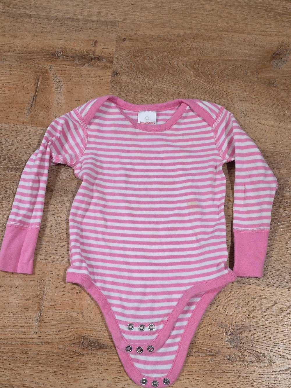 Hanna Andersson Pink & White Striped Long-Sleeve Baby One-Piece 2T